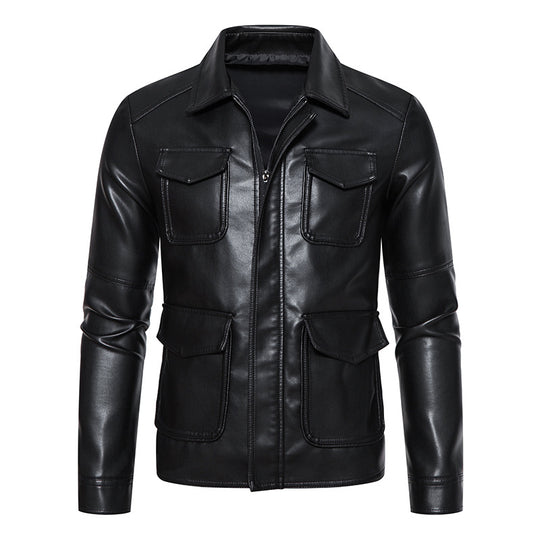 Herren Field-Jacke in glatter Lederoptik mit Pattentaschen und schlanker Passform Nord Taschen