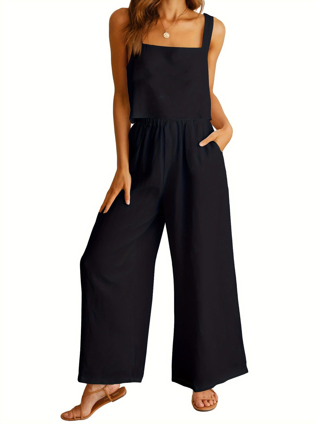Damen Lässiger Jumpsuit mit weiten Beinen und praktischen Taschen