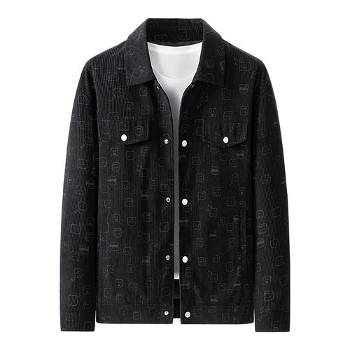 Herren Cord‑Jacke aus Feincord mit Allover‑Print, Druckknopfleiste und Pattentaschen Nord Taschen