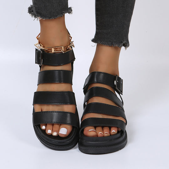 Damen  komfortable Gladiator‑Sandale mit extra gedämpftem Komfortfußbett, vier breiten Riemen und verstellbarer Metallschnalle Nord Taschen