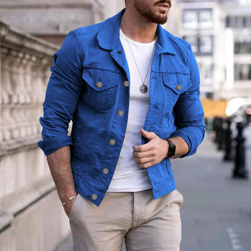 Herren nan taillierte Jeansjacke im Trucker-Stil mit Brusttaschen und Metallknöpfen Nord Taschen
