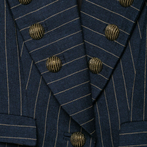 Damen Doppelreihiger Nadelstreifen‑Blazer im Military‑Look mit Zierknöpfen und Schulterklappen Nord Taschen