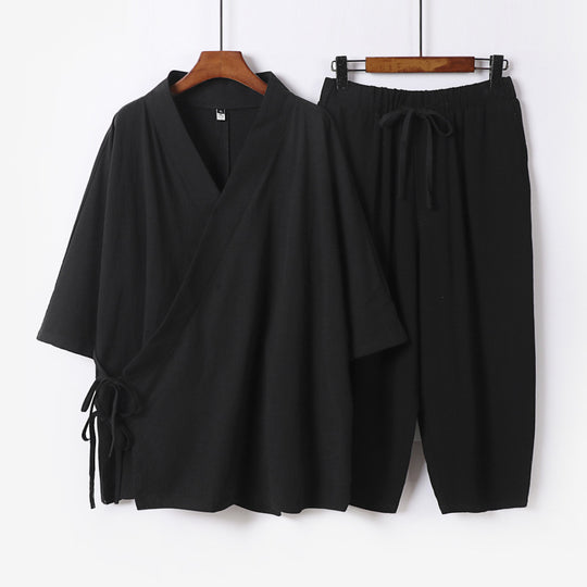 Herren Kimono-Loungewear-Set mit Wickeloberteil, Kordelbundhose und lockerer Passform Nord Taschen