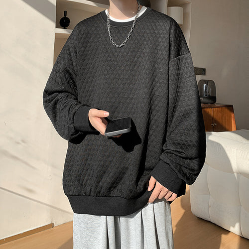 Herren Oversize-Quilt-Sweatshirt mit Rautenmuster und gerippten Bündchen Nord Taschen
