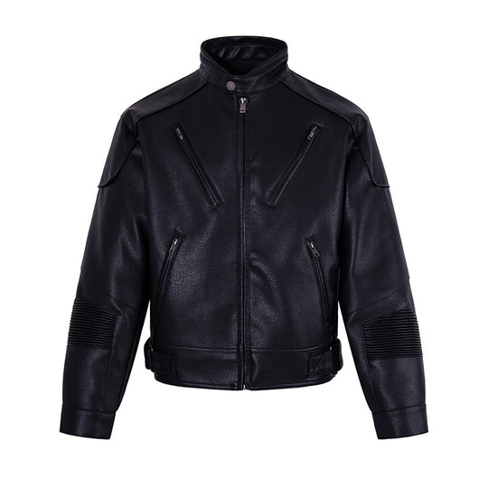 Herren Bikerjacke aus Lederimitat mit Stehkragen Reißverschlusstaschen und gesteppter Ellenbogenpartie Nord Taschen