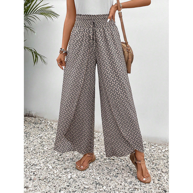 Damen weite Palazzo-Hose mit elastischem Bund und angesagtem Muster