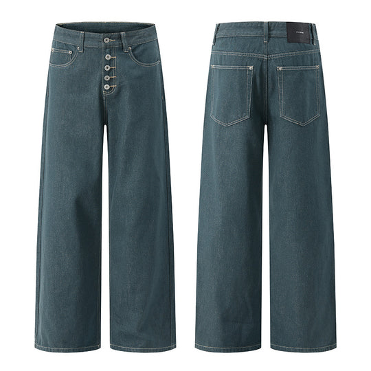 Herren Marlene-Denimhose im ultraweiten Baggy-Cut mit sichtbarer Knopfleiste Nord Taschen