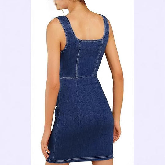 Damen Enganliegendes Jeanskleid mit durchgehender Knopfleiste und quadratischem Ausschnitt Nord Taschen