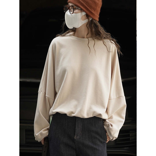Damen Relaxed-Fit Baumwoll-Sweatshirt mit überschnittener Schulter und gerundetem Saum Nord Taschen