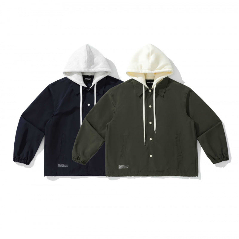 Unisex Zweilagige Overshirt Jacke mit angenähter Fleecekapuze und Druckknopfleiste Nord Taschen