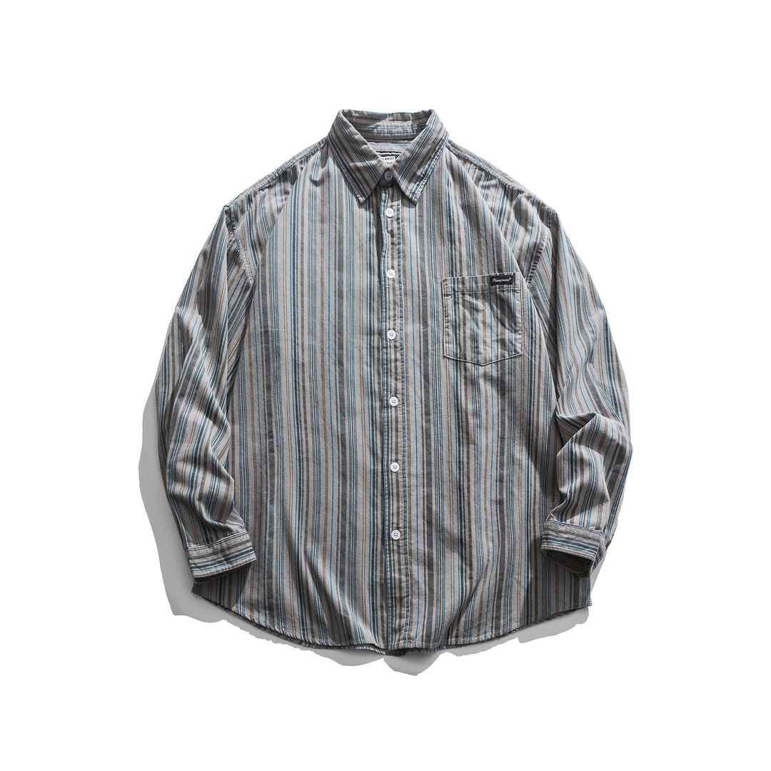 Herren Gestreiftes Leichtes Overshirt-Hemd mit Brusttasche und Kentkragen Nord Taschen