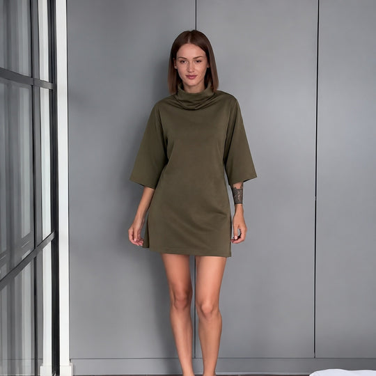 Damen lässiges Feinstrick-Minikleid mit Rollkragen und dreiviertelärmeln Nord Taschen