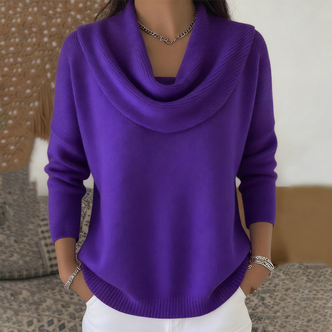 Damen Stylischer Bootcut Pullover mit Wasserfall-Ausschnitt Nord Taschen