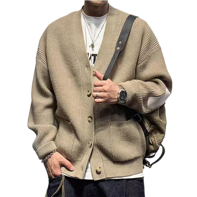 Herren Oversized Strickcardigan mit Ellenbogen-Patches und aufgesetzten Taschen Nord Taschen