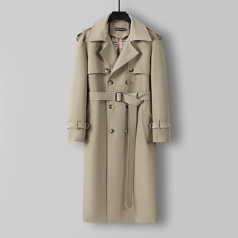 Damen Eleganter lang geschnittener Wollmix-Trenchcoat mit doppelreihiger Knopfleiste und Bindegürtel Nord Taschen