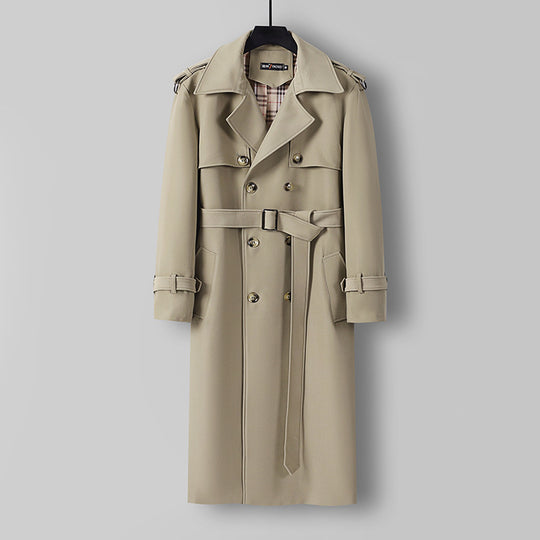Damen Eleganter lang geschnittener Wollmix-Trenchcoat mit doppelreihiger Knopfleiste und Bindegürtel Nord Taschen