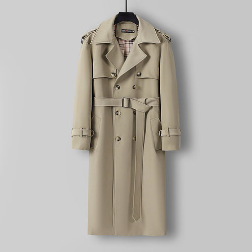 Damen Eleganter lang geschnittener Wollmix-Trenchcoat mit doppelreihiger Knopfleiste und Bindegürtel Nord Taschen