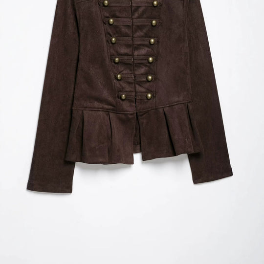 Damen Taillierte Jacke im Musketierstil aus Wildlederoptik mit Zierknopfleiste und Schulterriegeln Nord Taschen