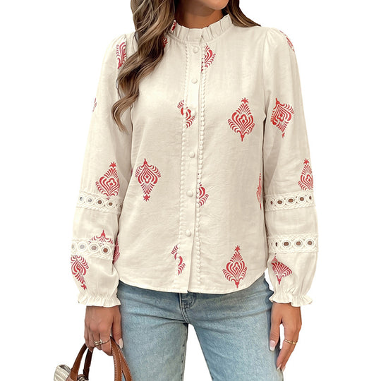 Damen Raffiniertes Blusenshirt mit Spitze Nord Taschen