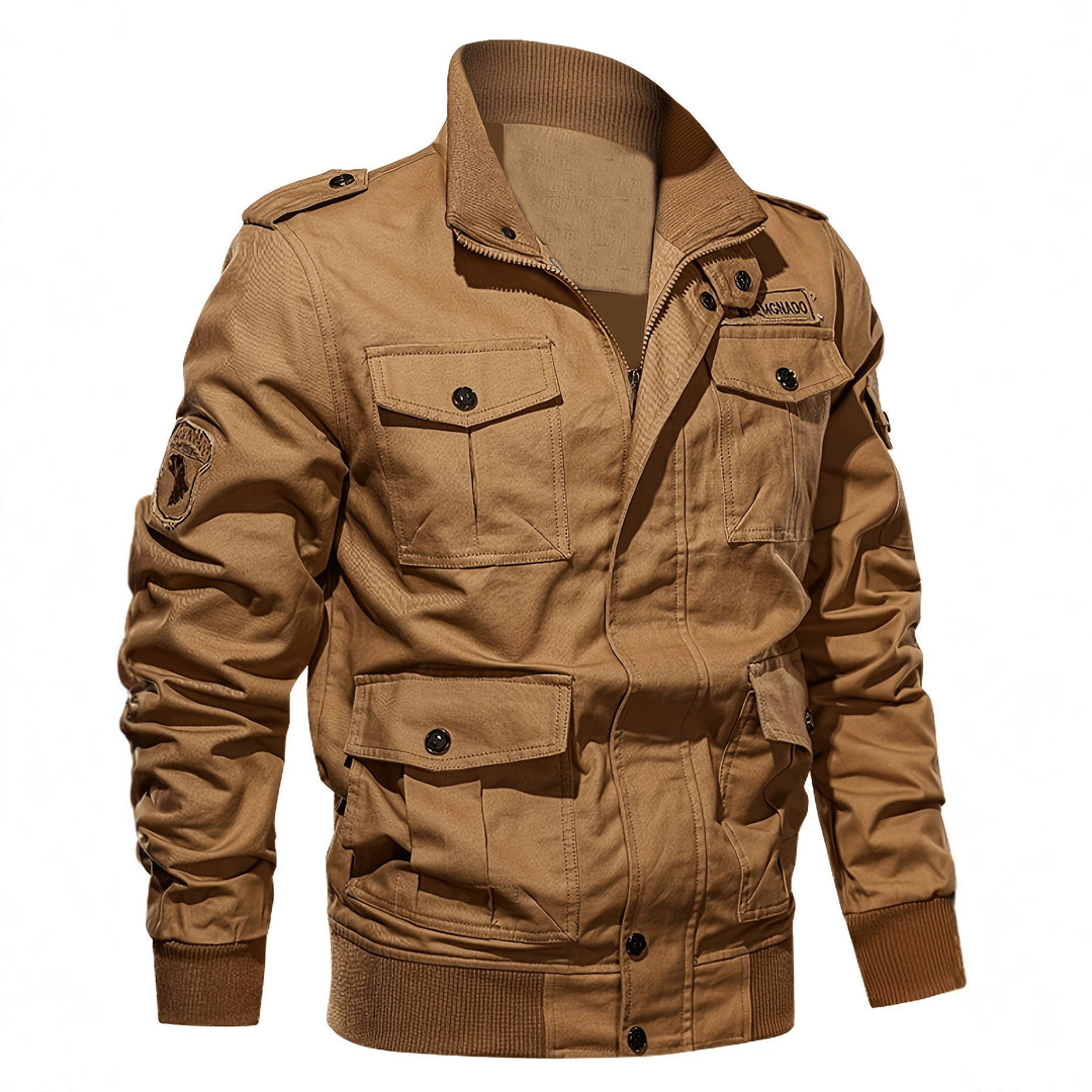 Herren Fieldjacke im Military-Stil mit Mehrfach-Taschen und Strickkragen Nord Taschen