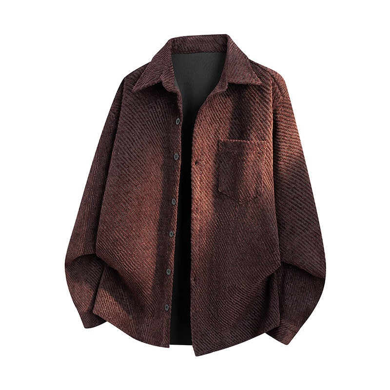 Damen Oversize-Textur-Hemdjacke mit diagonaler Struktur und Brusttasche Nord Taschen