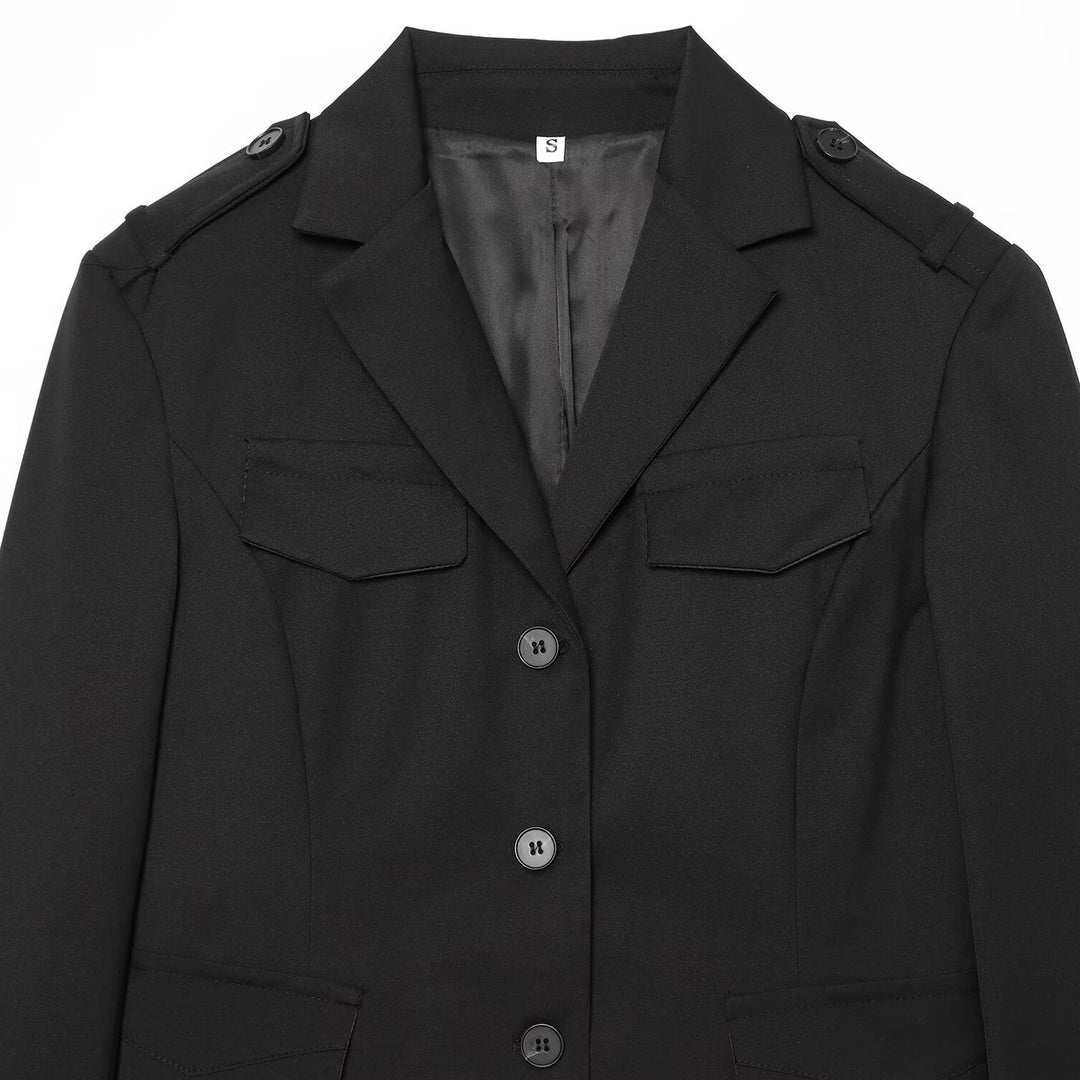 Damen Cropped Military-inspirierter Kurzblazer mit Schulterpatten und Pattentaschen Nord Taschen