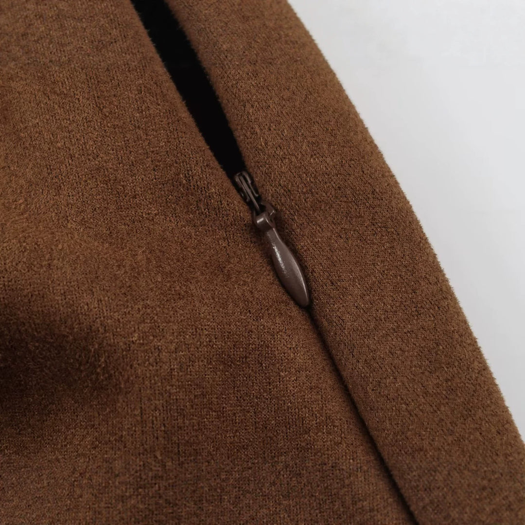 Damen A-Linien Midirock aus Veloursoptik mit hoher Taille Nord Taschen