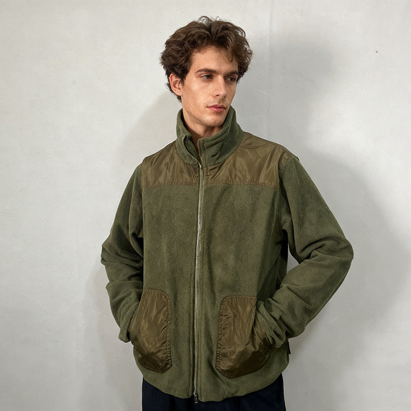 Herren Fleecejacke mit Stehkragen, Zwei‑Material‑Panel und Reißverschluss Nord Taschen