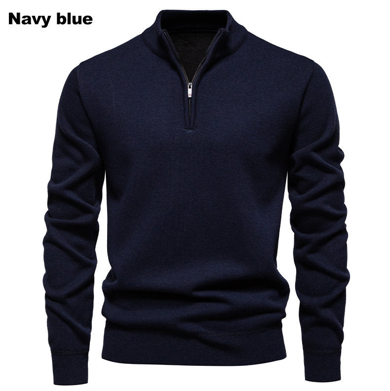 Herren feiner Strickpullover mit kurzem Reißverschluss und hohem Kragen