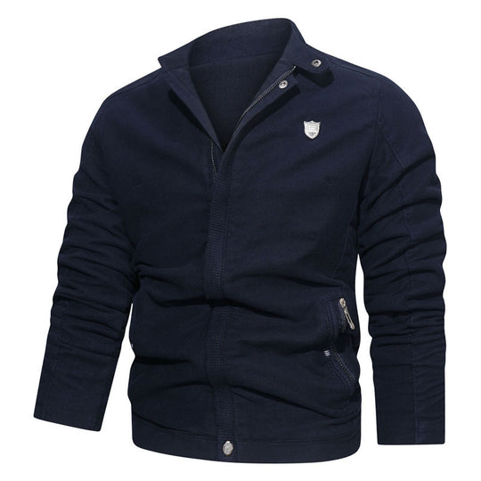 Herren Slim-Fit Canvas-Blouson mit Stehkragen, verdecktem Reißverschluss und Zipper-Taschen Nord Taschen