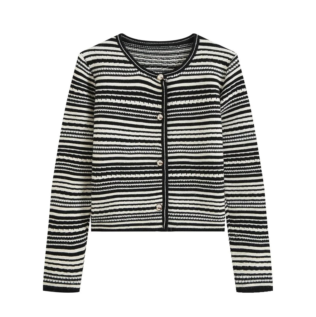 Damen Strukturierter Streifen-Feinstrickcardigan mit Zierknöpfen Nord Taschen