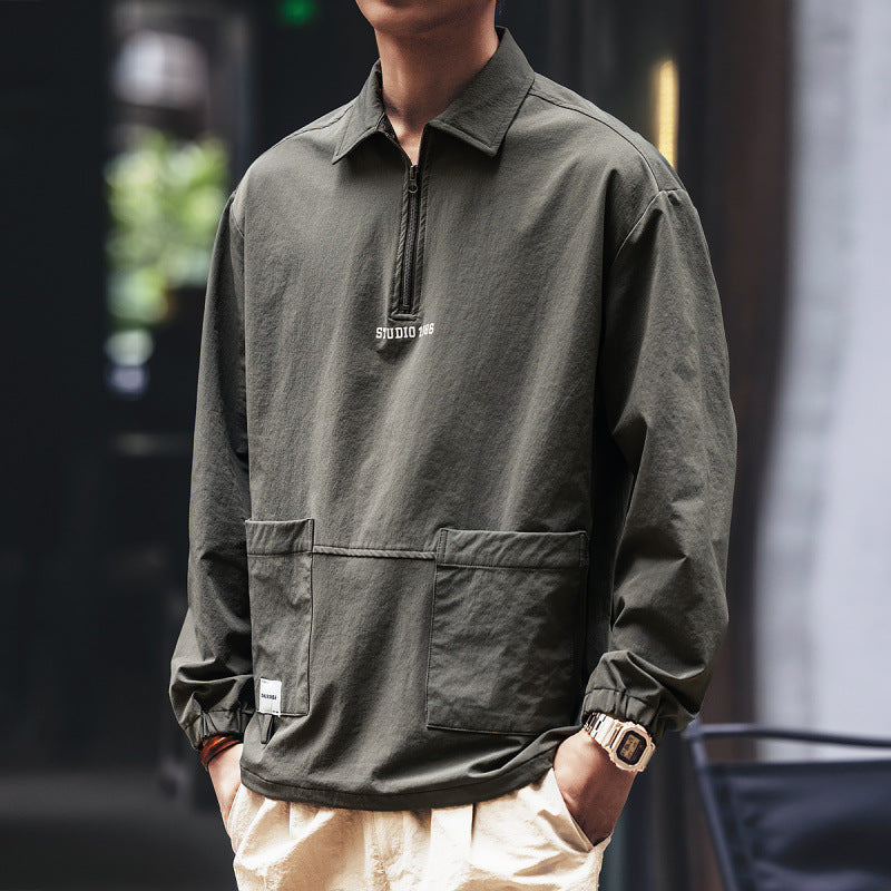Herren Utility-Halbzip-Pullover mit Hemdkragen und Kängurutaschen Nord Taschen