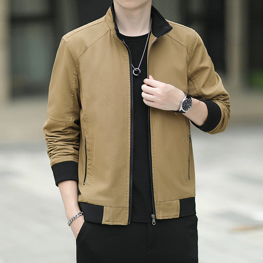 Herren schmal geschnittener Microcanvas‑Bomber mit hohem Stehkragen, verdecktem Reißverschluss und elastischen Rippbündchen Nord Taschen