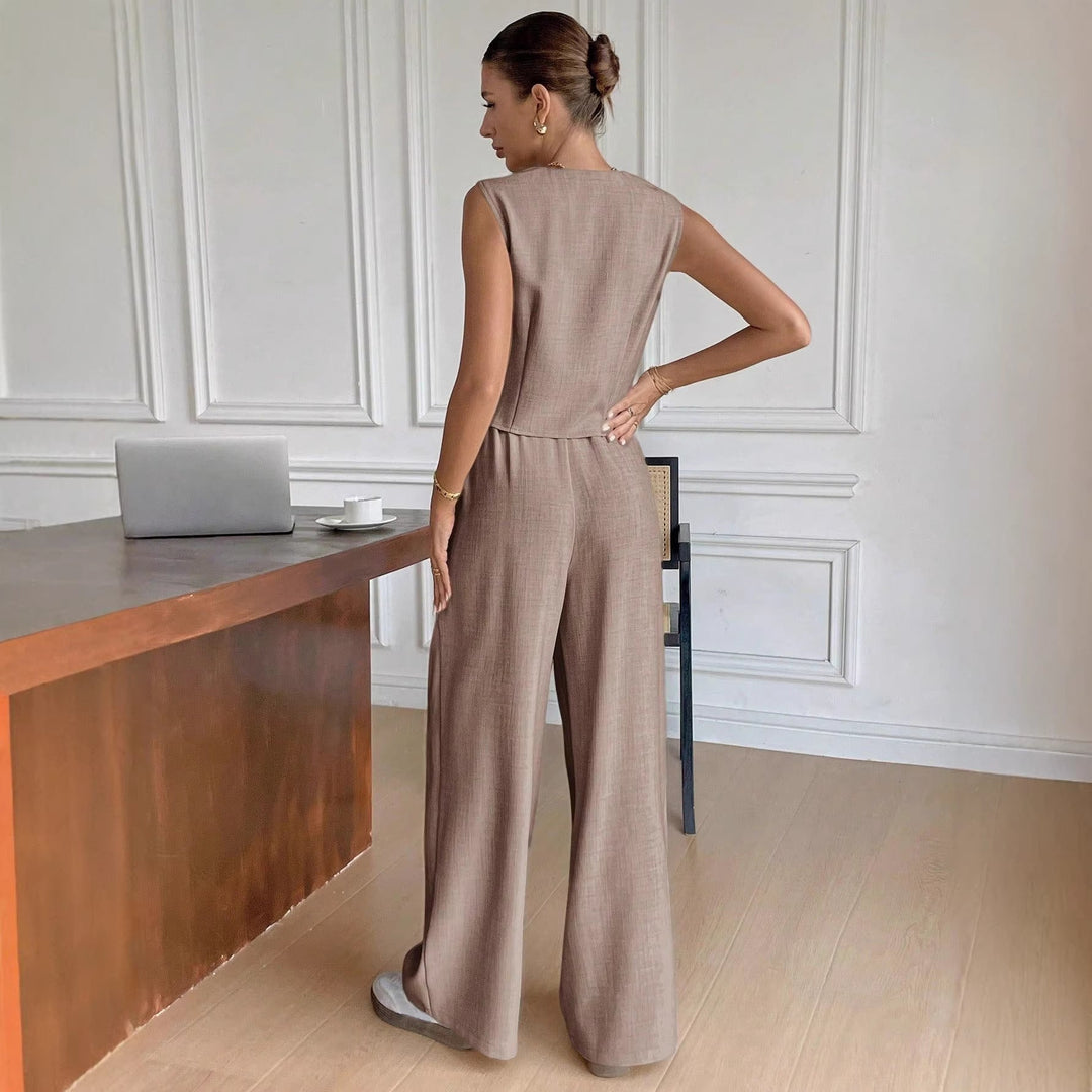Damen Eleganter Anzug mit ärmellosem Blazer und weiten Hosen Nord Taschen
