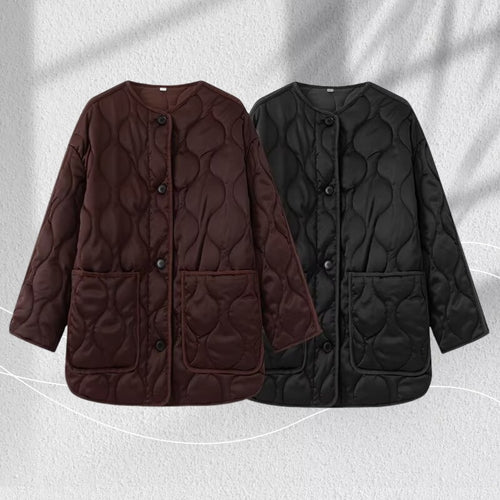 Damen Longline-Steppjacke mit Rundhals, Knopfleiste und aufgesetzten Taschen Nord Taschen