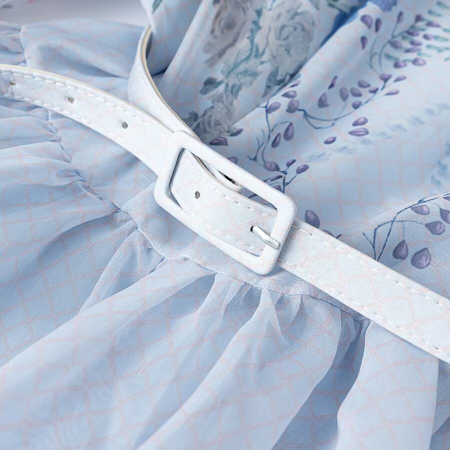 Damen Maxikleid mit Stehkragen, Glockenärmeln, floralem Druck und Bindegürtel Nord Taschen