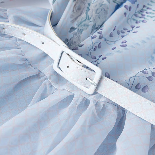 Damen Maxikleid mit Stehkragen, Glockenärmeln, floralem Druck und Bindegürtel Nord Taschen