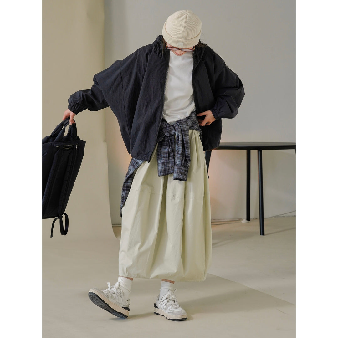 Damen Weit schwingender High‑Waist Midi‑Rock aus Baumwoll‑Twill mit elastischem Bund Nord Taschen