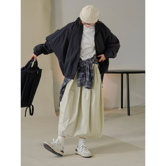 Damen Weit schwingender High‑Waist Midi‑Rock aus Baumwoll‑Twill mit elastischem Bund Nord Taschen
