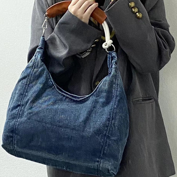 Damen Hobo-Tasche aus strukturiertem Denim mit robustem Ledergriff Nord Taschen