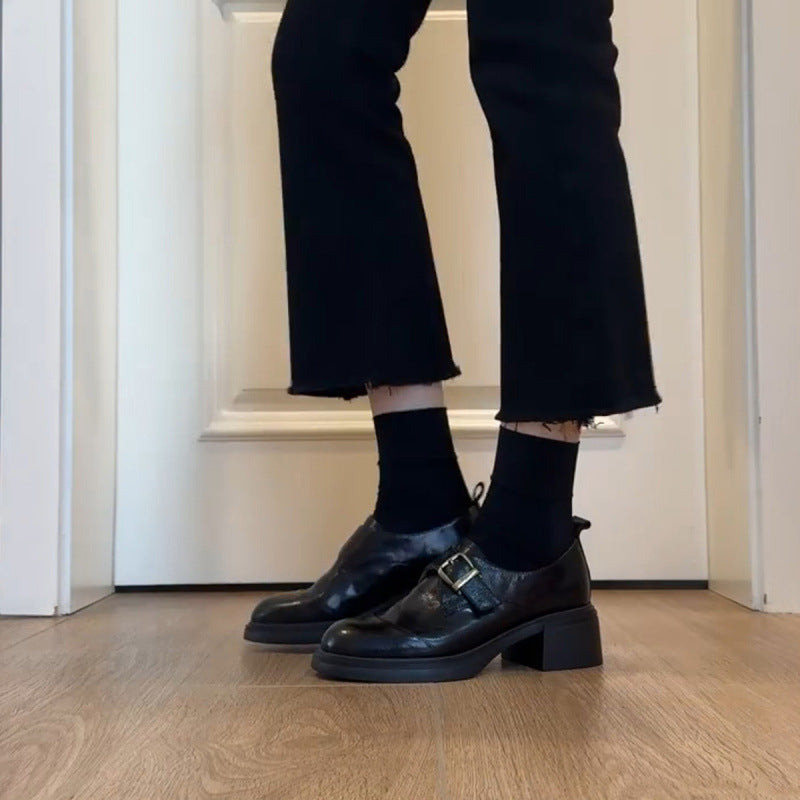 Damen Monkstrap-Loafer aus Leder mit markantem Blockabsatz und profilierter Gummisohle Nord Taschen