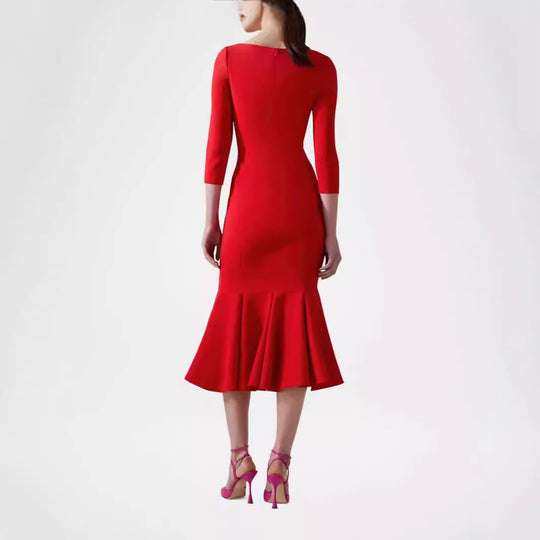 Damen Figurbetontes Midikleid mit quadratischem Ausschnitt und Meerjungfrauen-Saum Nord Taschen