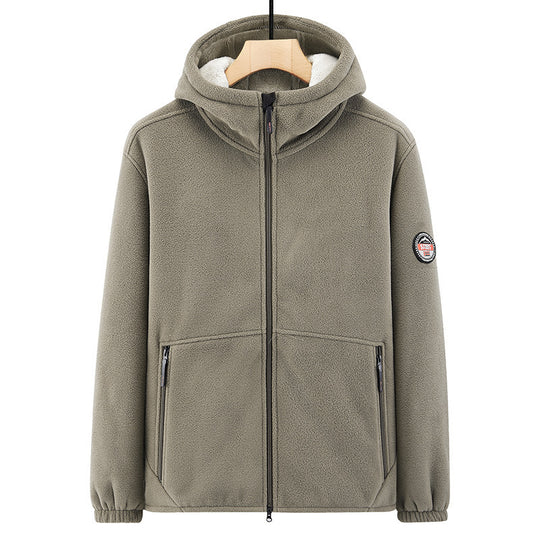 Herren Fleece-Kapuzenjacke mit Teddyfutter, Zwei-Wege-Reißverschluss und verdeckten Reißverschlusstaschen Nord Taschen