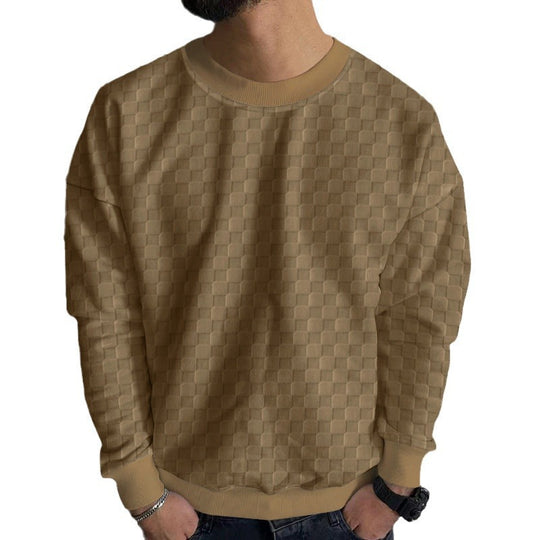Herren Strukturiertes Baumwoll-Sweatshirt mit Karo-Prägung und Rundhalsausschnitt Nord Taschen
