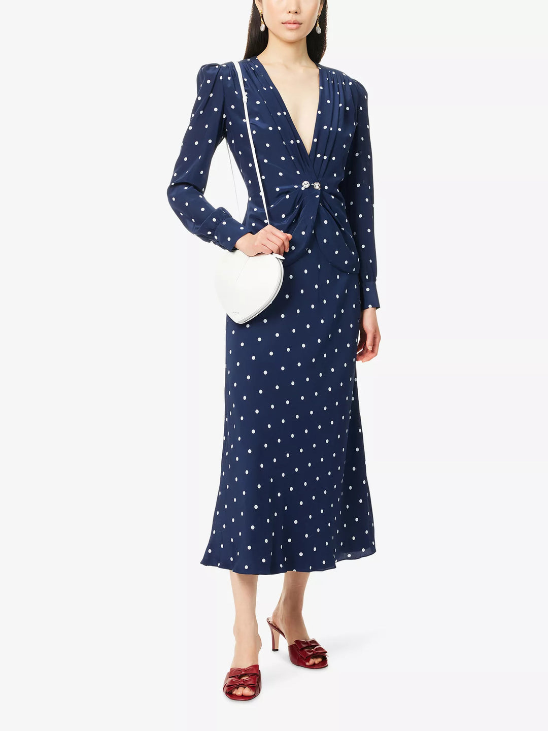 Damen Elegantes Polka-Dot Maxikleid mit tiefem V-Ausschnitt Nord Taschen