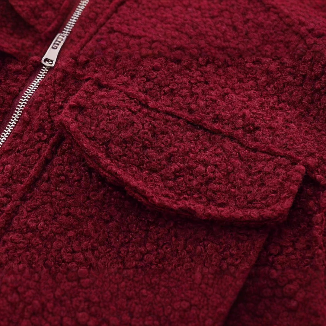 Damen Kurzgeschnittene Sherpa-Jacke mit Reißverschluss und aufgesetzten Pattentaschen Nord Taschen