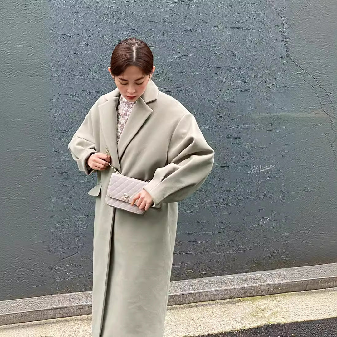 Damen Longline Wollmix-Mantel mit kastiger Oversize-Passform und cleanem Revers Nord Taschen