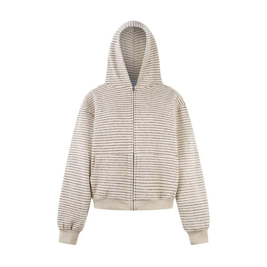 Damen Kurz geschnittene Kapuzen‑Zipjacke mit horizontalem Streifenrelief und elastischem Bund Nord Taschen