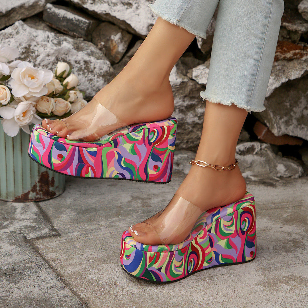 Damen Wedge-Pantoletten mit transparentem Obermaterial und komfortabler Sohle