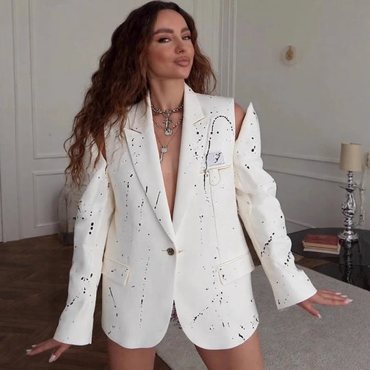 Damen Oversize-Blazer mit Cut-Out-Schultern und Paint‑Splatter‑Optik Nord Taschen